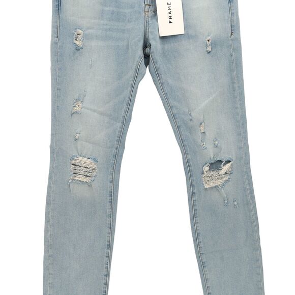 FRAME Men 32 L'Homme Jeans Tubman Blue Skinny Denim Distressed Whisker Mid Rise - Picture 8 of 11